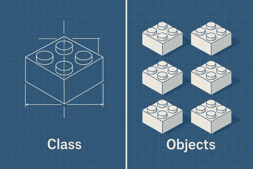 Diagram ilustrujący jak klasy definiują szablony dla obiektów w C#