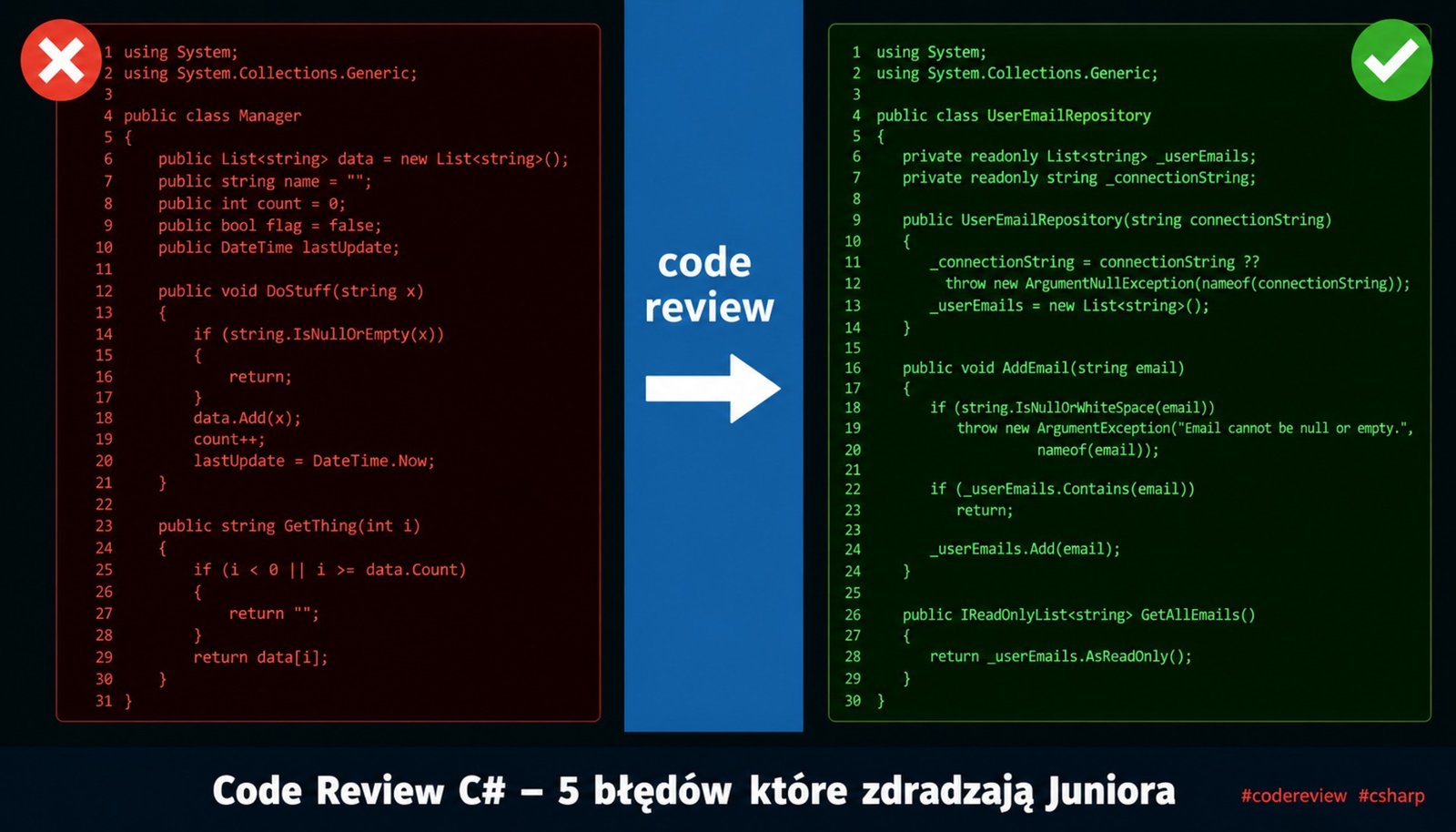 Code Review C# – 5 błędów które zdradzają Juniora