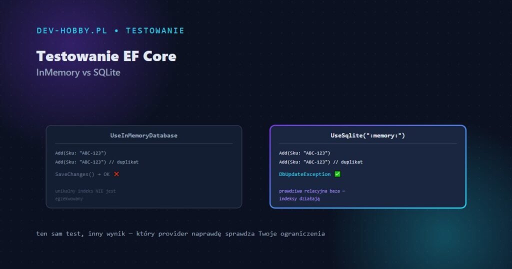 Testowanie EF Core — InMemory vs SQLite, grafika