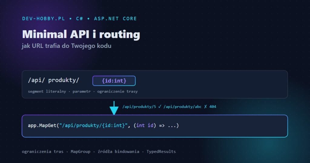 Minimal API i routing w ASP.NET Core — szablon trasy {id:int} i handler MapGet
