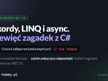 Quiz z kodem C# — rekordy, LINQ i async, zgadnij output dziewięciu fragmentów